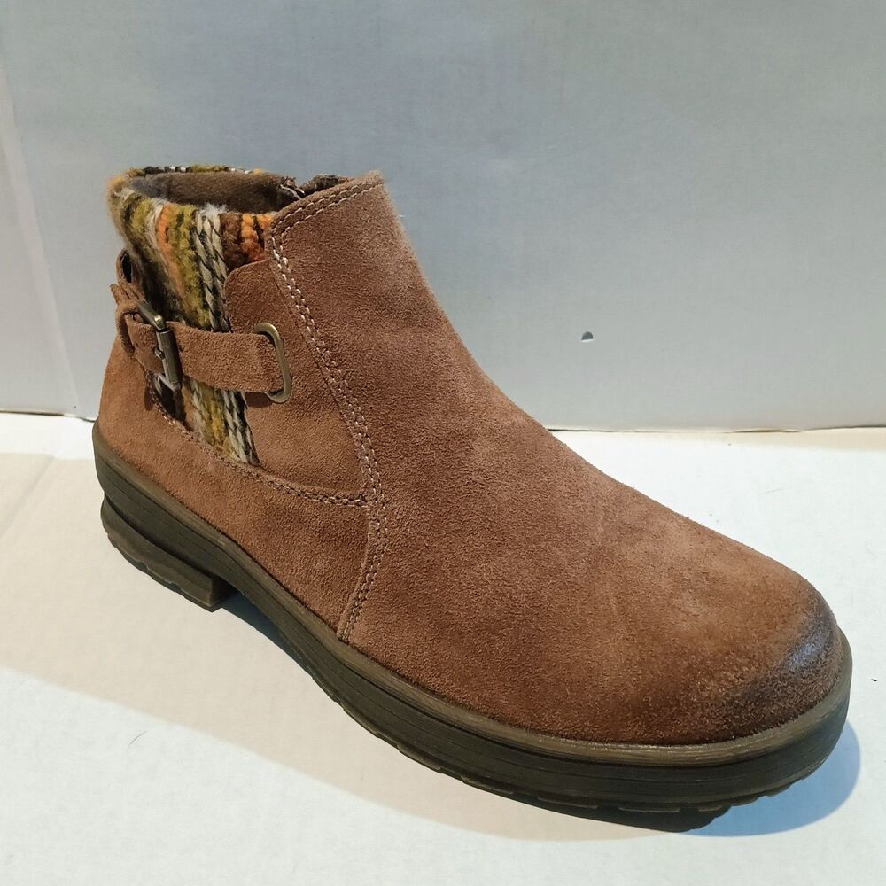 Earth Origins Tate Suede Ankle Boots-Size 10W-Side Zip-Water Repellant-Knit Side